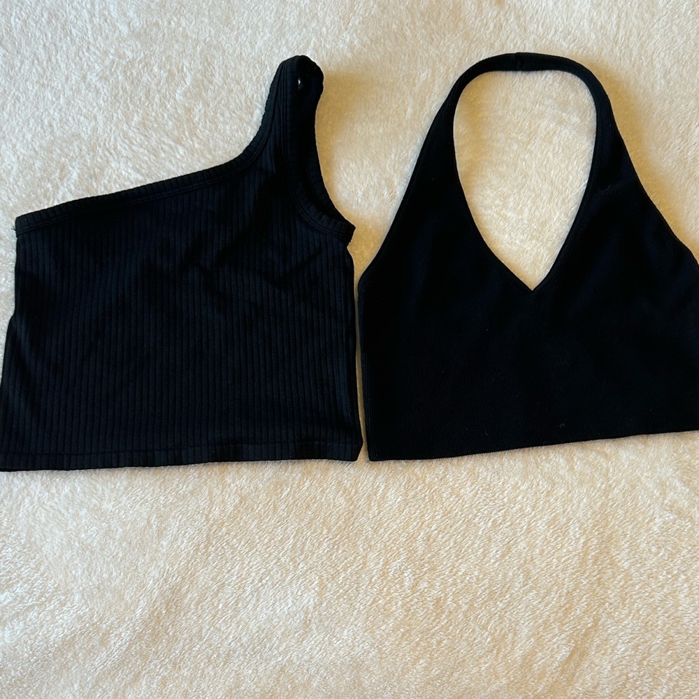 Bundle (2) Black Dynamic Halter Bra One Shoulder Crop Top Bra One Size